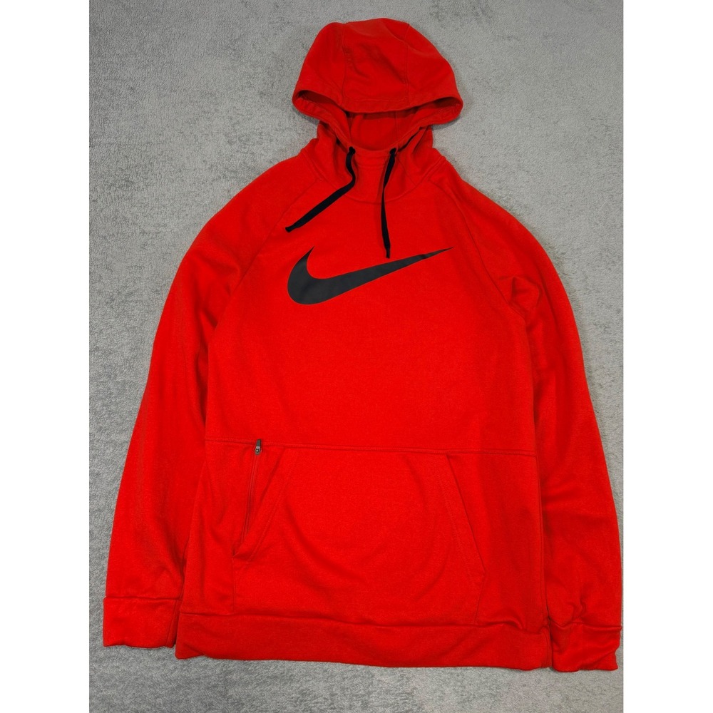 Nike Mens Therma-FIT Pullover Hoodie Red Black Swoosh DV8008-657 Size M